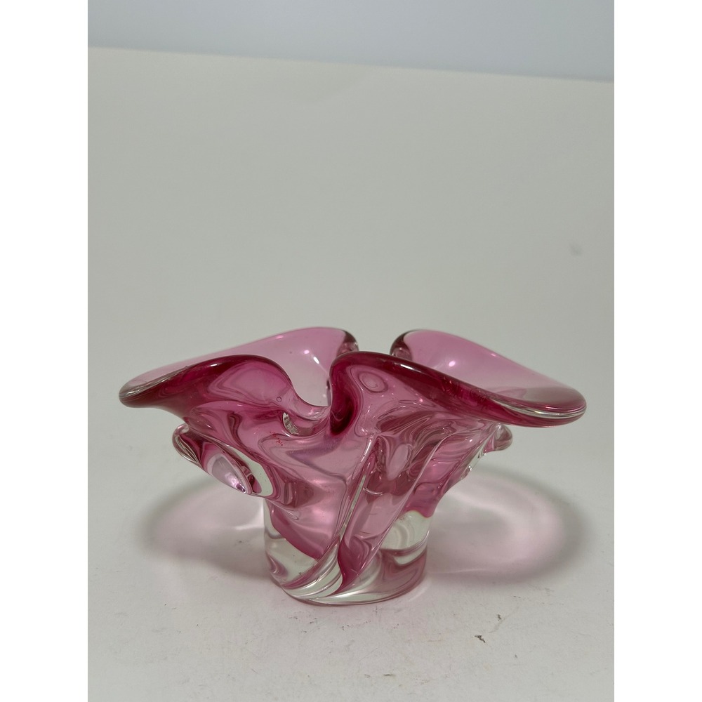 Vintage‎ Pink Cranberry Hand Blown Art Glass Ruffled Centerpiece Bowl MCM Style